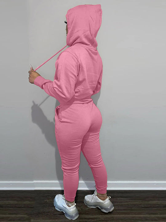 Casual fleece sweater two-piece hoodie tracksuit