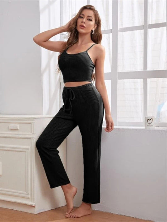 Loungewear Women's Waffle Knit Long Three-Piece Suit