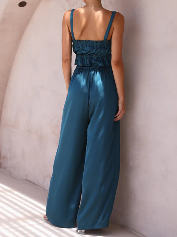 Spring and summer women's clothing, one-neck suspenders, wide-leg pants, fashion suit