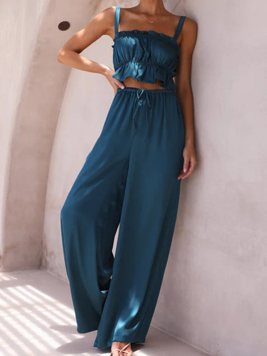 Spring and summer women's clothing, one-neck suspenders, wide-leg pants, fashion suit