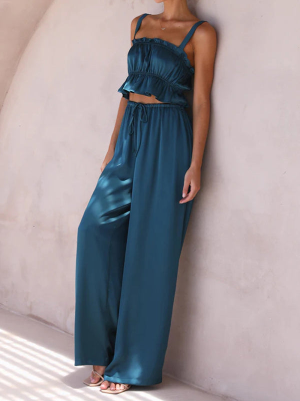 Spring and summer women's clothing, one-neck suspenders, wide-leg pants, fashion suit