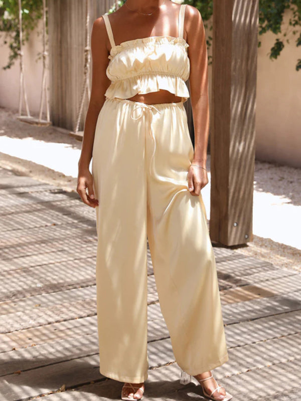 Spring and summer women's clothing, one-neck suspenders, wide-leg pants, fashion suit