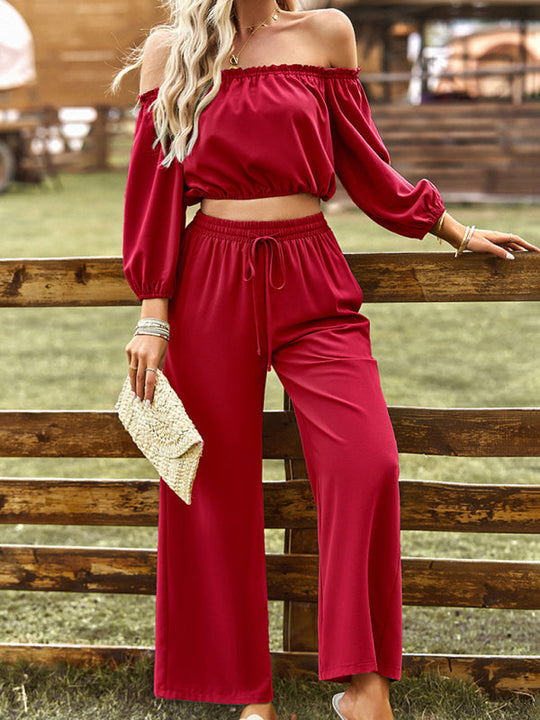 Women's casual sexy tube top top wide-leg trousers two-piece set