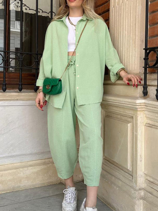 New Fashion Casual Suit Versatile Loose Shirt High Waist Pants Two-piece Set