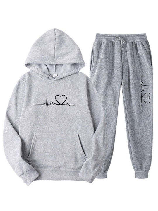 ECG Print Hoodie women and Men's Fleece Sweatshirt Set