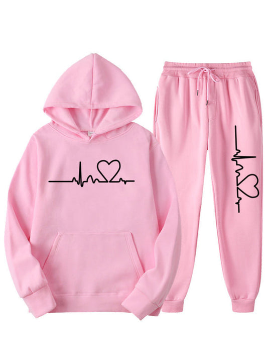 ECG Print Hoodie women and Men's Fleece Sweatshirt Set