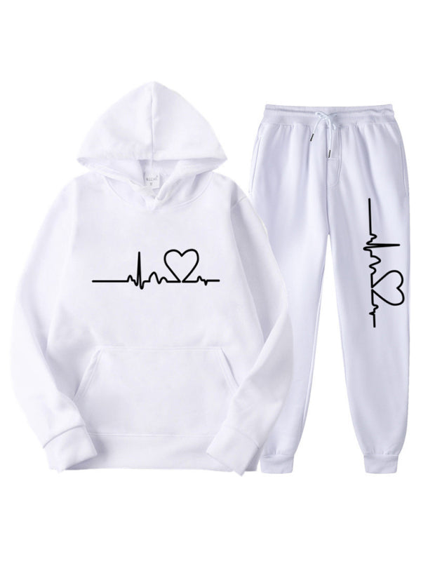 ECG Print Hoodie women and Men's Fleece Sweatshirt Set