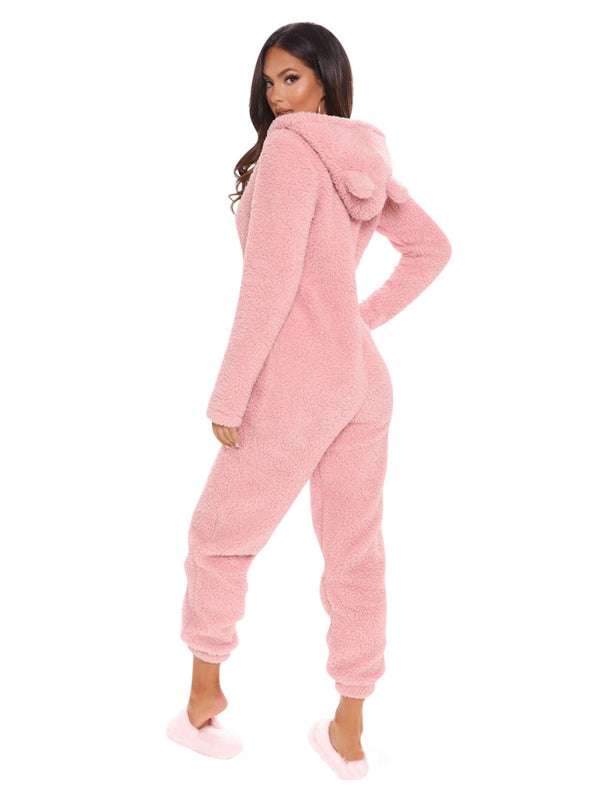 Long Sleeve Hooded Casual Jumpsuit Pants Plush Loungewear