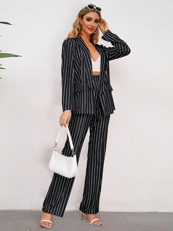 Blazer, straight wide-leg trousers two-piece suit