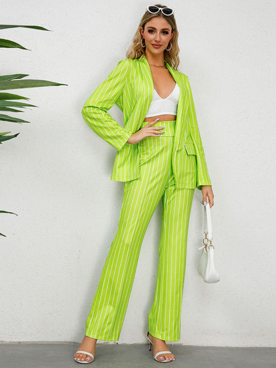 Blazer, straight wide-leg trousers two-piece suit