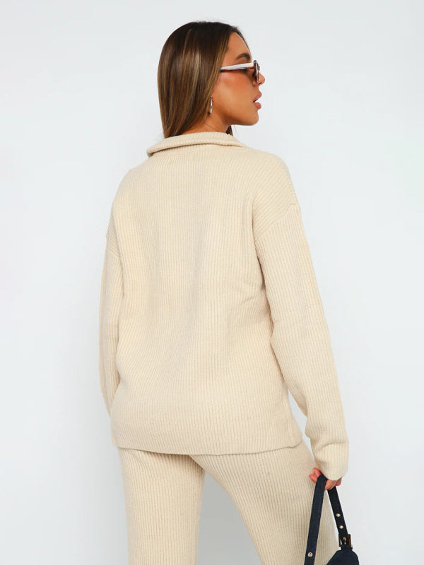 Autumn fashionable solid color comfortable woolen zipper long-sleeved trousers suit