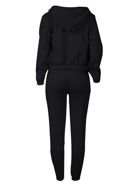 New velvet sweatshirt hooded letter print casual suit (three-piece set)