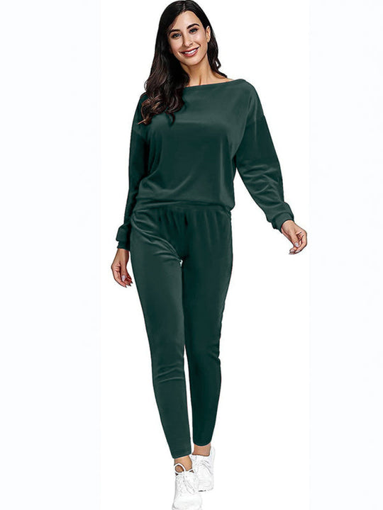 Women's gold velvet sports pants and sweatshirt two-piece set