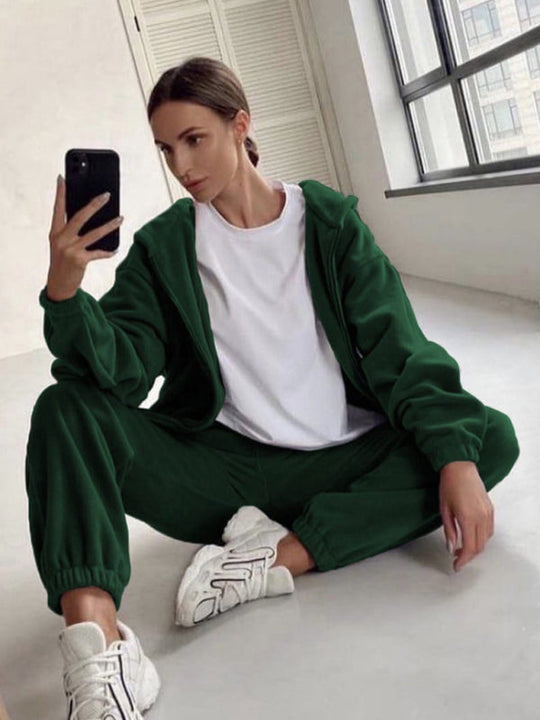 women's hooded sweatshirt sports casual suit two piece set