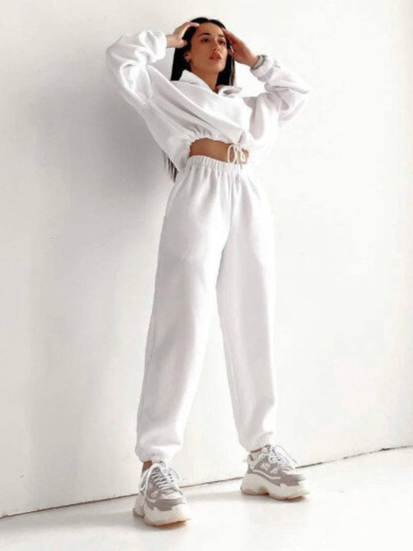 women's hooded sweatshirt sports casual suit two piece set