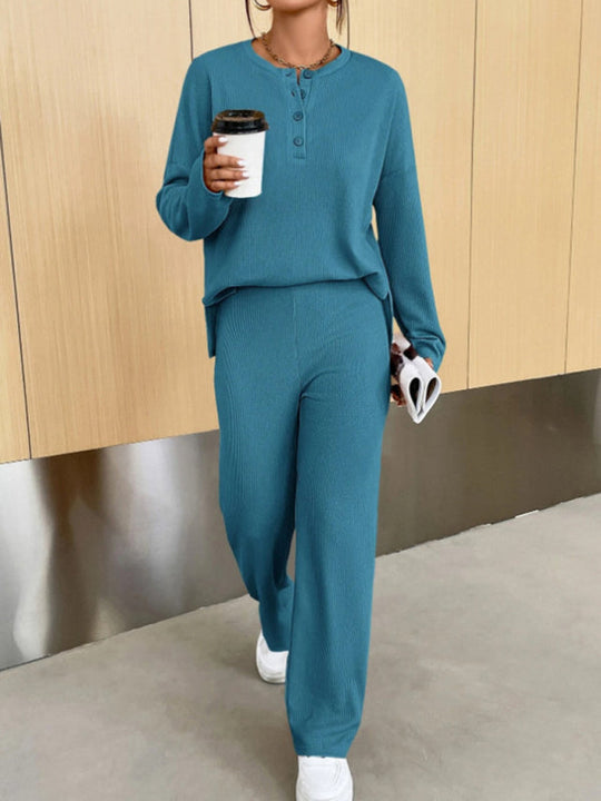 Women's casual round neck pullover sweatshirt and trousers two-piece set