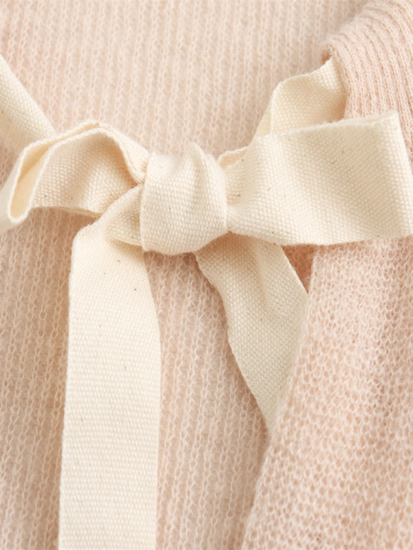 New loose bow tie knitted sweater cardigan