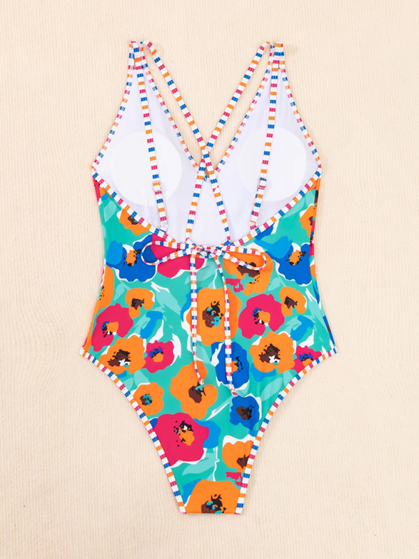 New bikini printed one piece swimsuit with hollow back