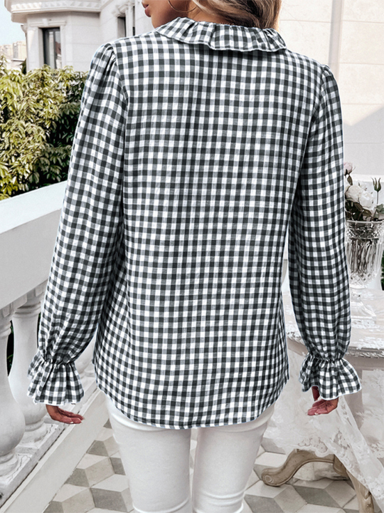 Women's French Contrast Button Check Shirt