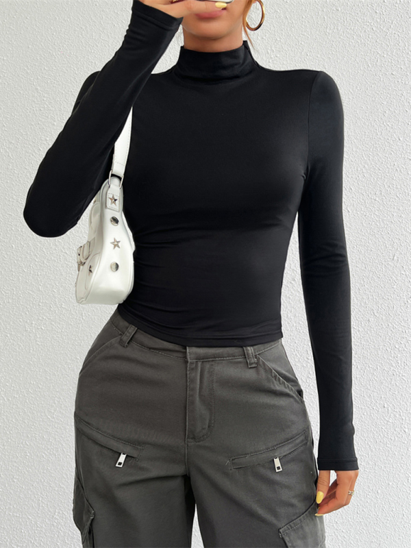 Women's Y2K Slim Fit Solid Color Knitted Bottom Long Sleeve Top