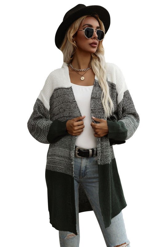 Women's Black And White Contrast Sweater Cardigan