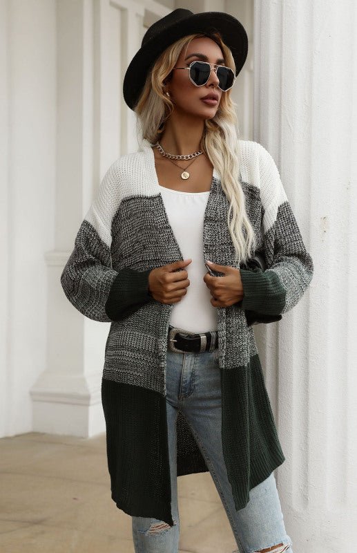 Women's Black And White Contrast Sweater Cardigan