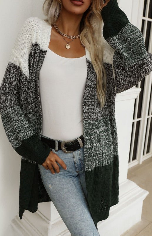 Women's Black And White Contrast Sweater Cardigan