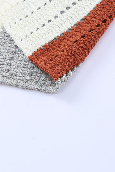 Color Block V-Neck Openwork Drop Shoulder Sweater