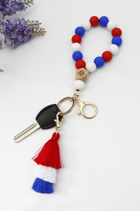 Contrast Tassel Silicone Bead Wristlet Key Chain