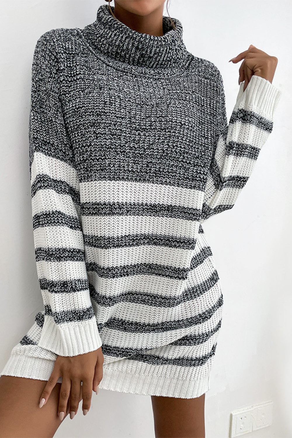 Striped Turtleneck Sweater Dress