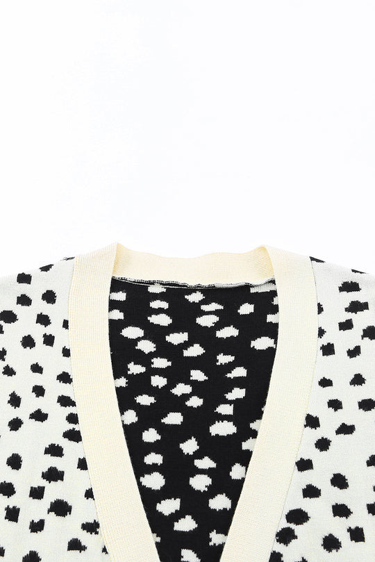 Apricot Dotted Print Open Front Knit Cardigan