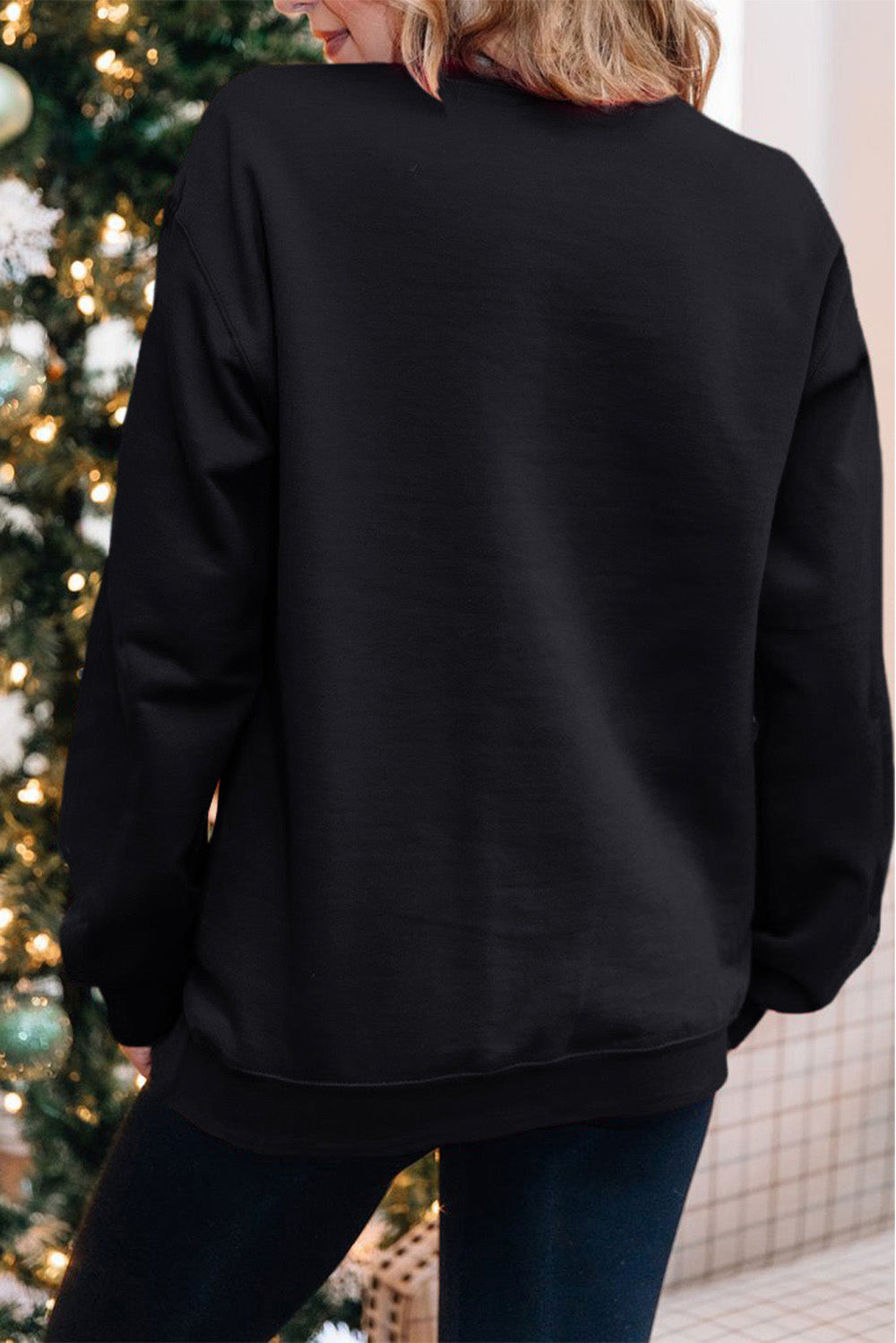 Black Merry Christmas Plaid Graphic Sweatshirt