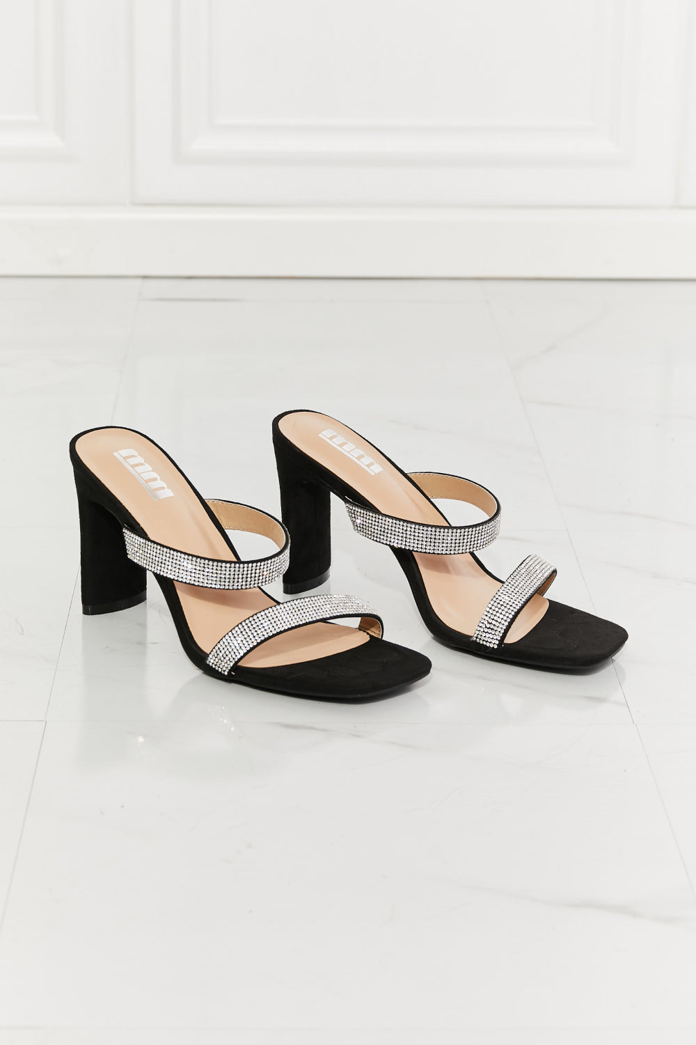 MMShoes Leave A Little Sparkle Rhinestone Block Heel Sandal in Black - BEAUTY COSMOTICS SHOP