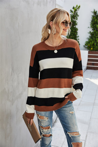Striped Round Neck Tunic Sweater