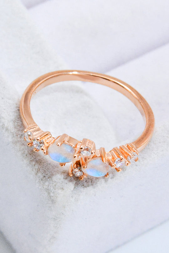 Natural Moonstone and Zircon Open Ring
