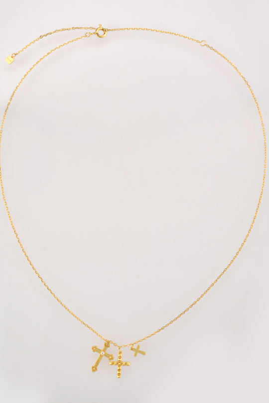 Inlaid Zircon Cross Pendant Necklace