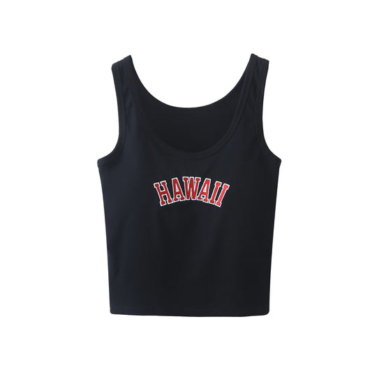 One Piece Chest Pad Letter Graphic Embroidery Short Camisole Sexy Sports Inner Bottoming Top