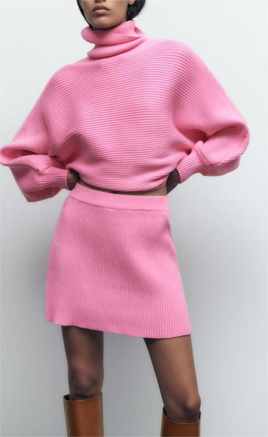 Autumn Stand Collar Knitwear Knitted Mini Skirt