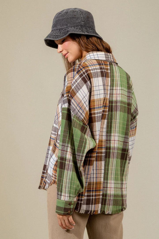 Autumn Winter Women Clothing Plaid Long Sleeve Color Matching Coat Thin Outerwear