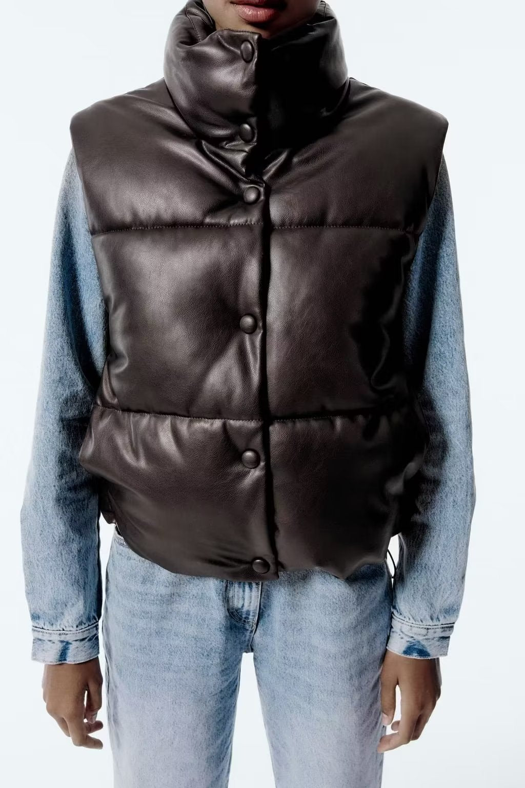 Winter Casual Stand Collar Zipper Faux Leather Warm Vest Women