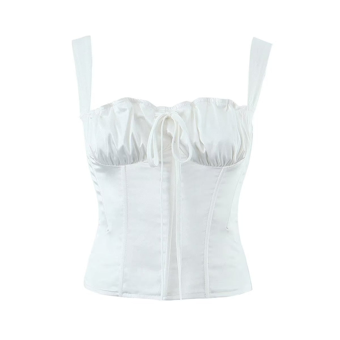 Knitted Lace up Bow Suspenders Vest Women  Winter Women  Clothing White Liner Boning Corset Waist Top