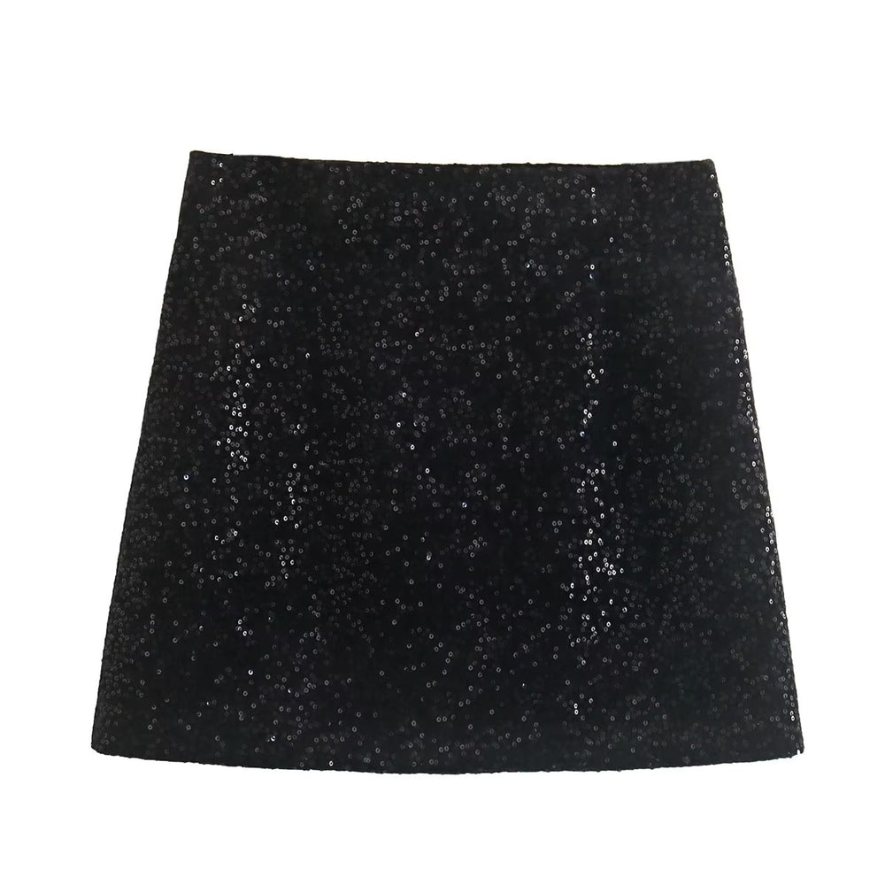 Black Paillette Y2g Skirt Slim Fit High Waist Side Zipper Mini Skirt Women