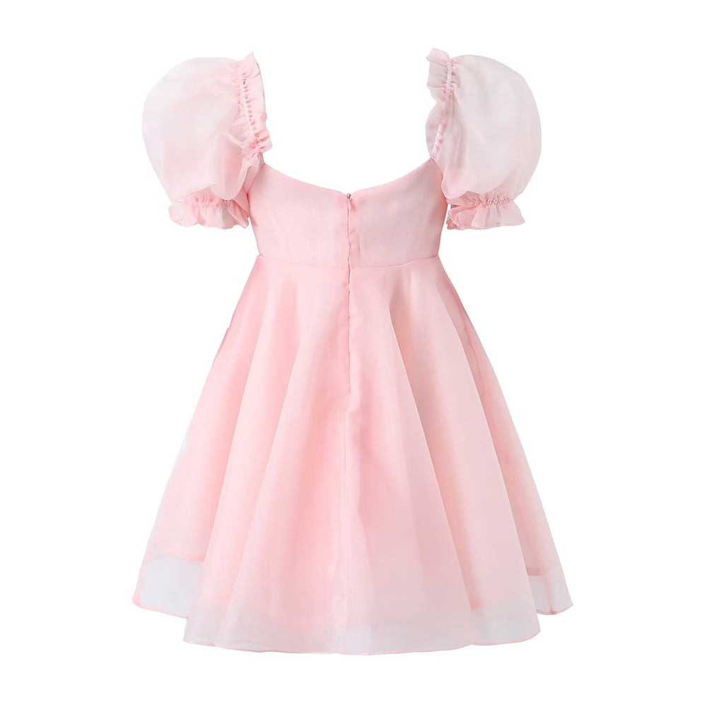 Candy Color Puff Sleeve Pettiskirt Sweet Girl Square Collar Princess Dress