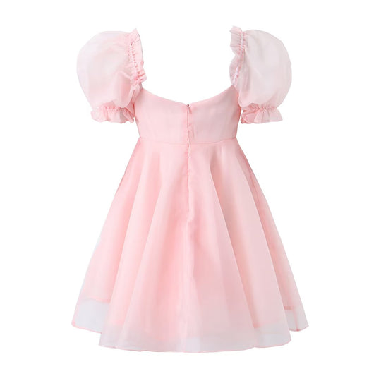 Candy Color Puff Sleeve Pettiskirt Sweet Girl Square Collar Princess Dress