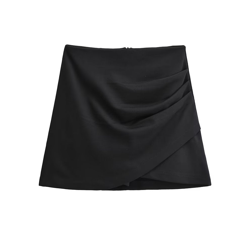 Slit Hemline Hem Pleated Skirt Women Irregular Asymmetric Office Simple Skirt