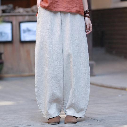Spring Summer Cotton Linen Women Clothing Retro Loose Plus Size Solid Color Stitching Ramie Yoga Pants Women