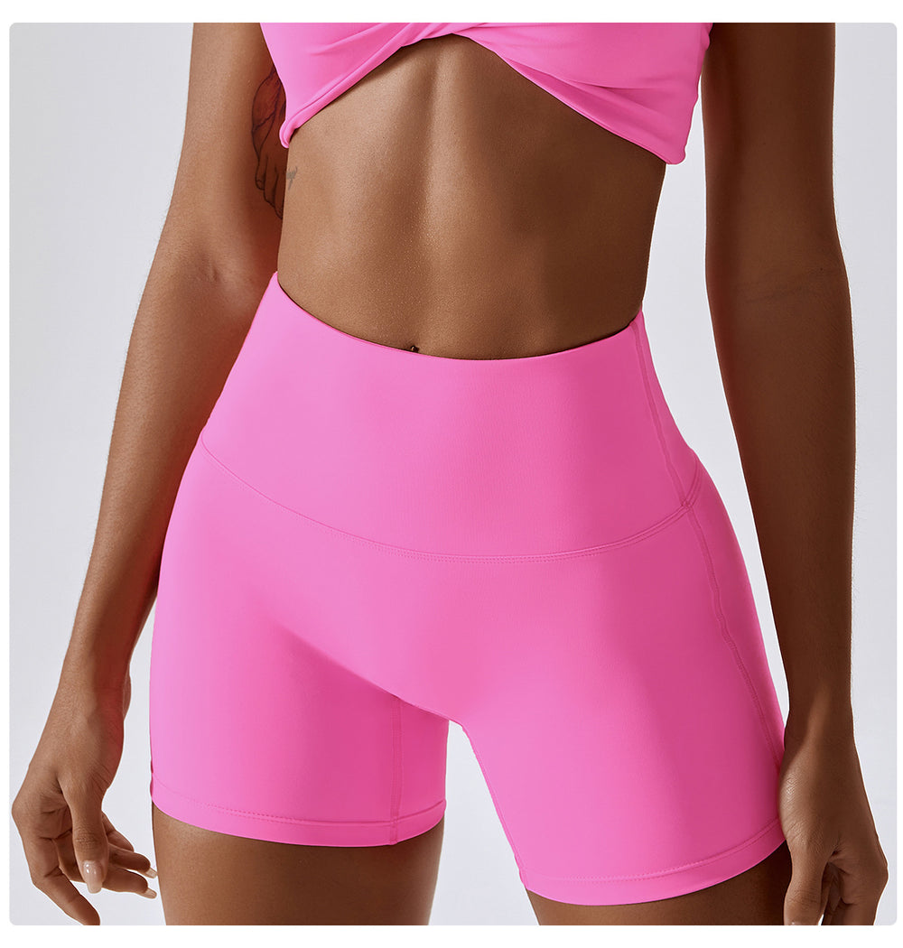 Candy Color Nude Feel Yoga Shorts Hip Lifting Running Workout Shorts Tight High Waist Sports Leggings