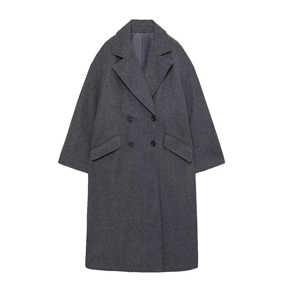 Women Clothing Double Breasted Loose Four Colors Woolen Coat Outerwear