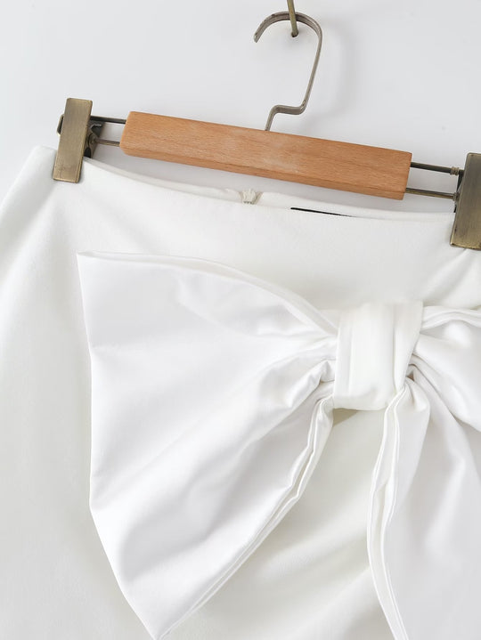 Spring White High Waist Satin Skirt Women Irregularly Slimming A Line Skirt