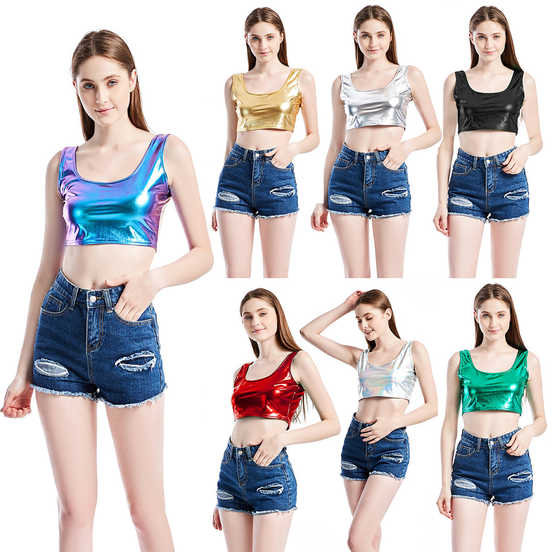 Summer Sexy Slim Sports I-Shaped Vest Bright Leather Performance Wear Stage Women Clothing